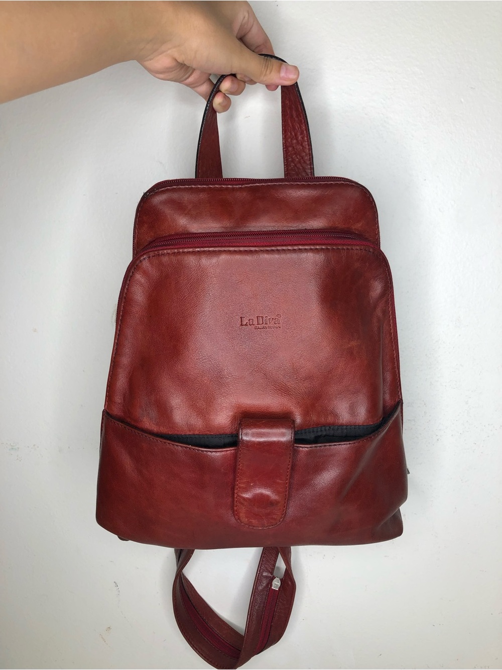 Burgundy Genuine Leather Backpack